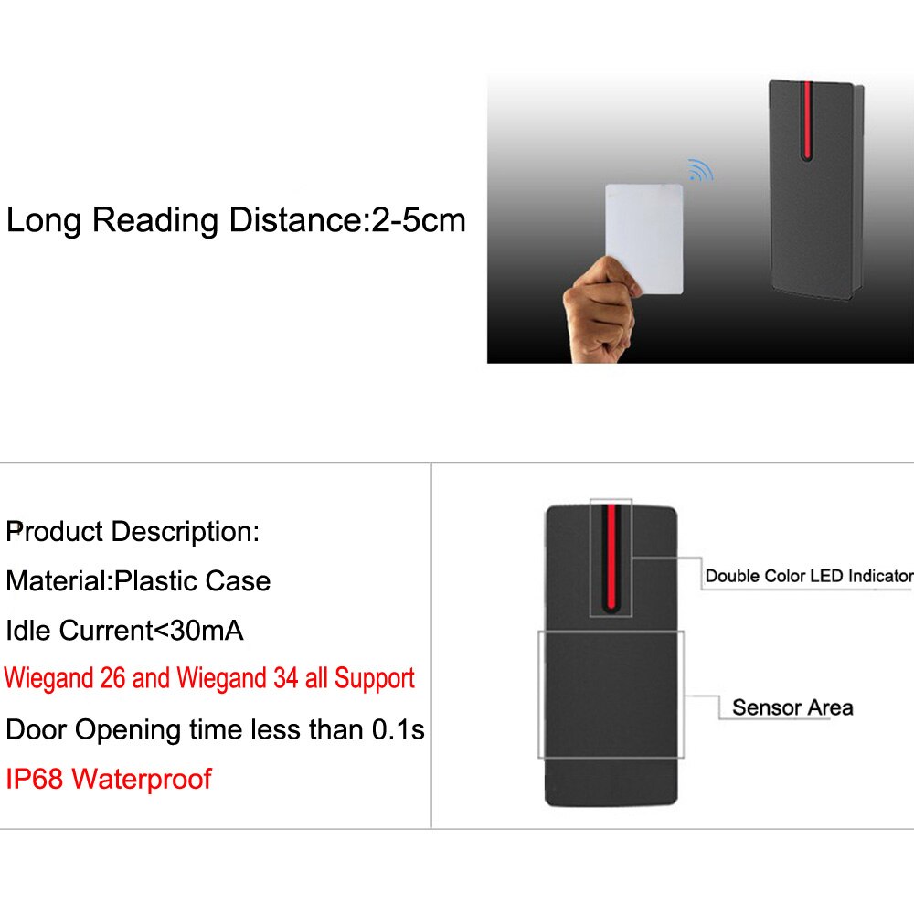 Wiegand26 34 Output IP68 Waterproof Long Range RFID Card Reader 125Khz 13.56Khz Proximity Access Control Reader