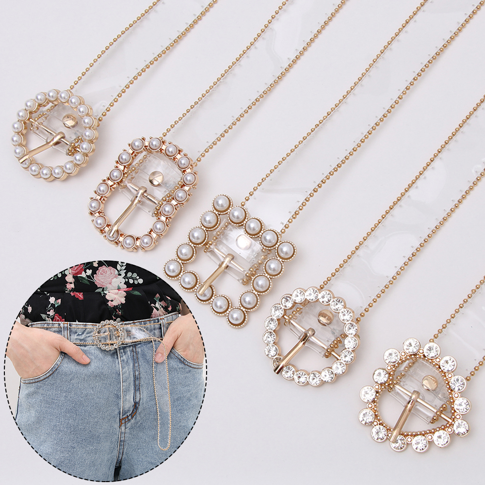 Clear Belt Diamond Pearl Waist Belts Versatile PVC Transparent Plastic Waist Strap Adjustable Decorative Waistband