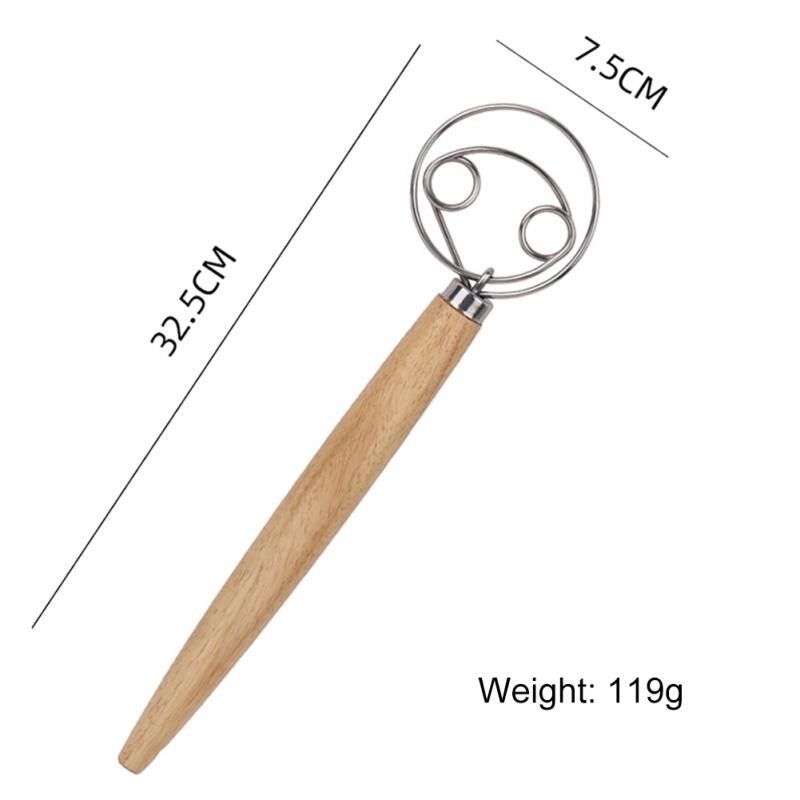 Wood Handle Flour Mixer 10 Inch Kitchen Baking Flour Mixing Tool Coil Mixing Stick Hand-held Flour Beater Dough Whisk: 01