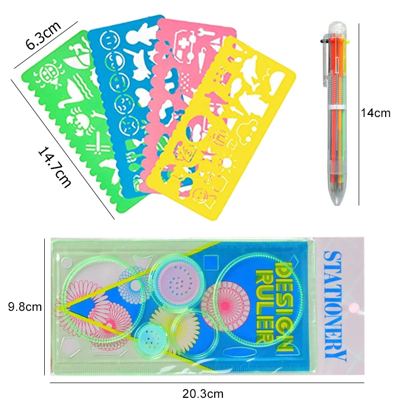 Modèles de peinture spirographe stylo à bille jouets de dessin pour enfants Puzzle art outil de bricolage multifonctionnel règle d'anniversaire TMZ: Multicolore
