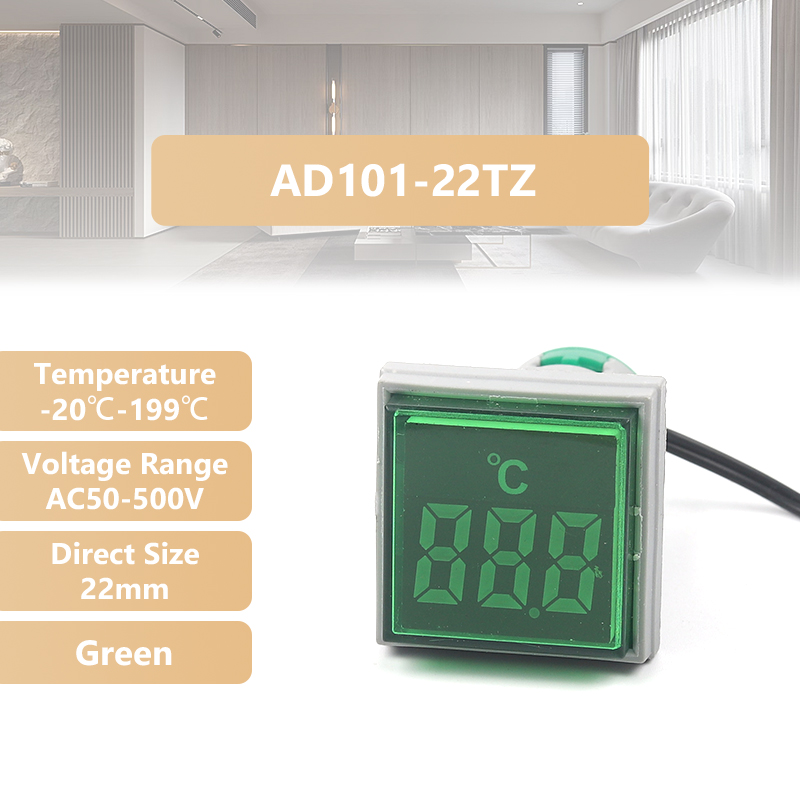 Termómetro Digital LED cuadrado redondo, luces de señal, medidor de temperatura, Sensor Detector, 20-199 Celsius, 50-500V CA, 22mm: Rojo