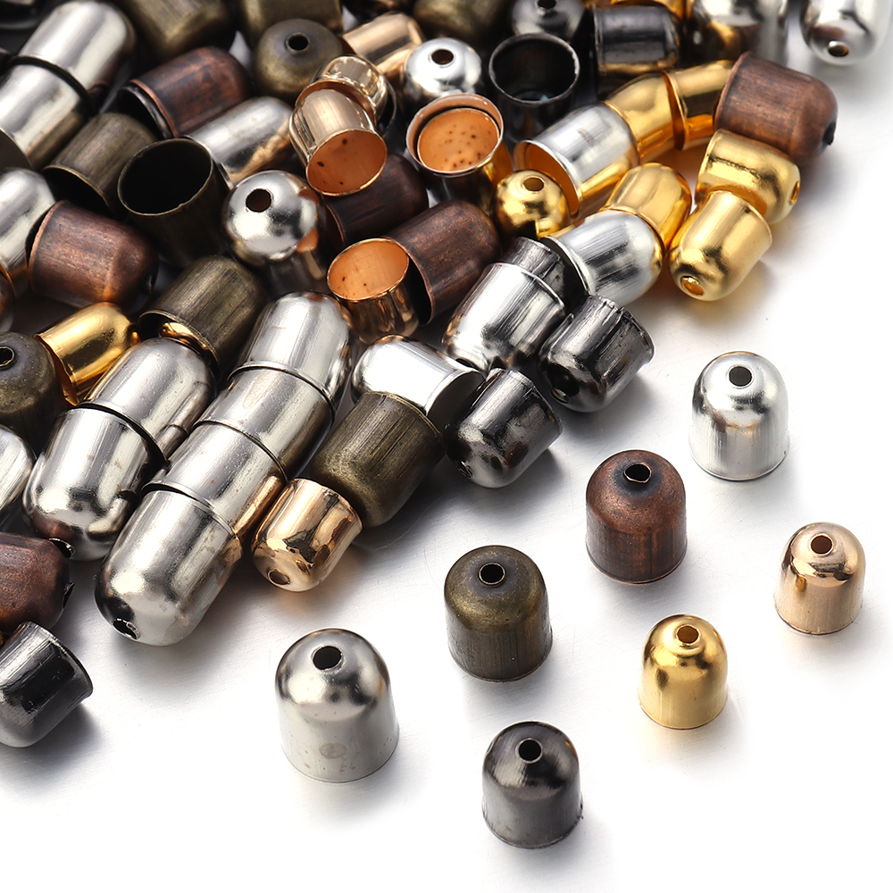 Lote de 50-100 unidades de tapas de borla de Punta final, cordones de cuero, pulseras, hebilla, engarce de cuentas para fabricación de joyas, 4, 5, 6, 7, 8 y 10mm