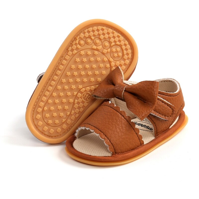 Sandales d'été à nœud papillon pour bébés filles de 0 à 18 mois, jolies chaussures de princesse en caoutchouc PU antidérapantes, pantoufles pour -nés, premiers pas: C / 0-6 mois