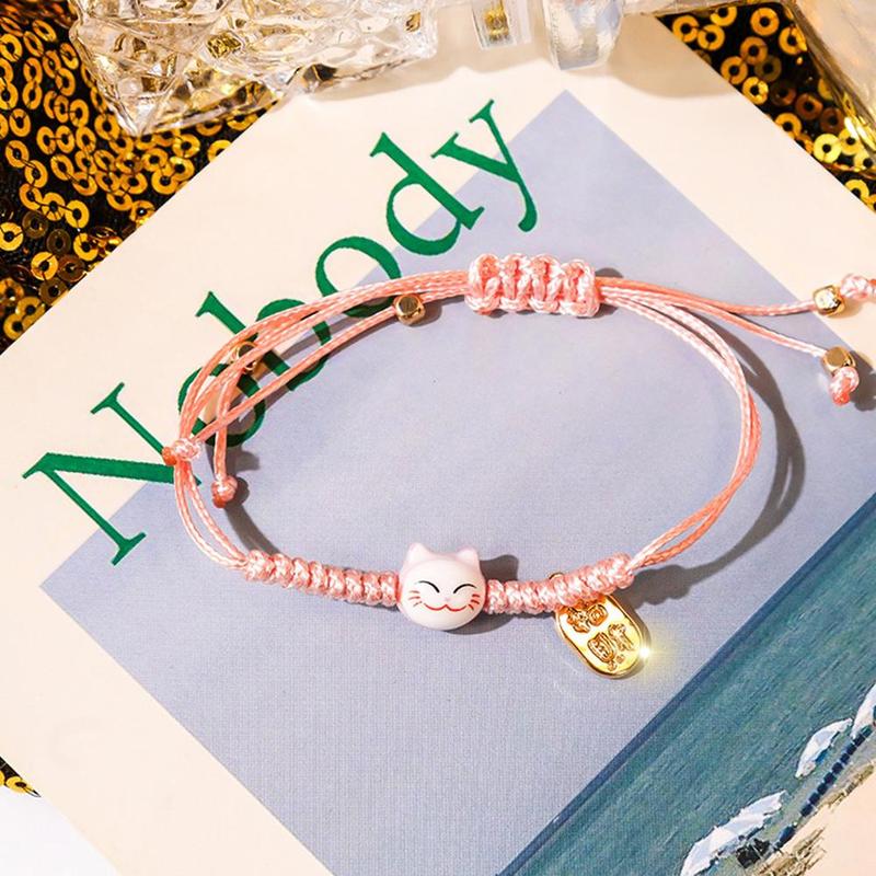 1Pcs Einfache und Nette Keramik Kätzchen Armband Weibliche Frische Student Hand-woven Glück Katze Quaste Armband Weiblichen Armband zubehör