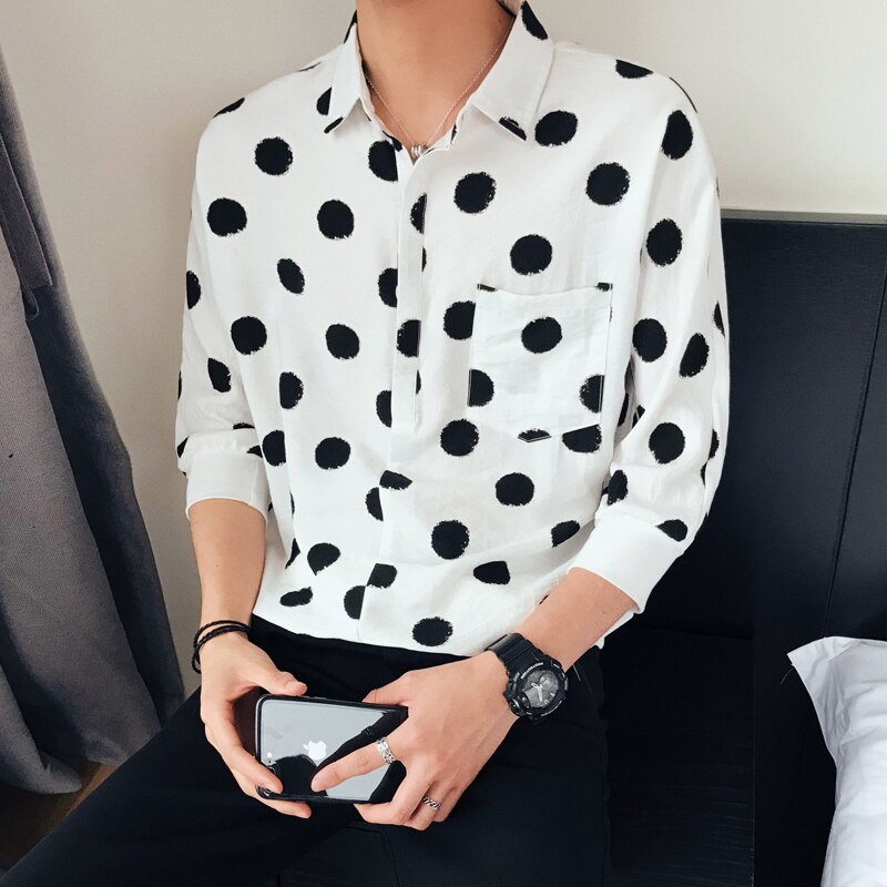 Camiseta de dibujo de lunares para hombre, de verano, informal, holgada, manga corta, enrolladas,