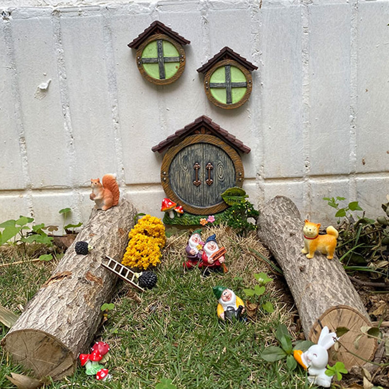 Miniature Fairy Gnome Window Door Elf Home For Yard Art Garden Sculpture Statues Decorations Outdoor Fairy Garden Sculptures