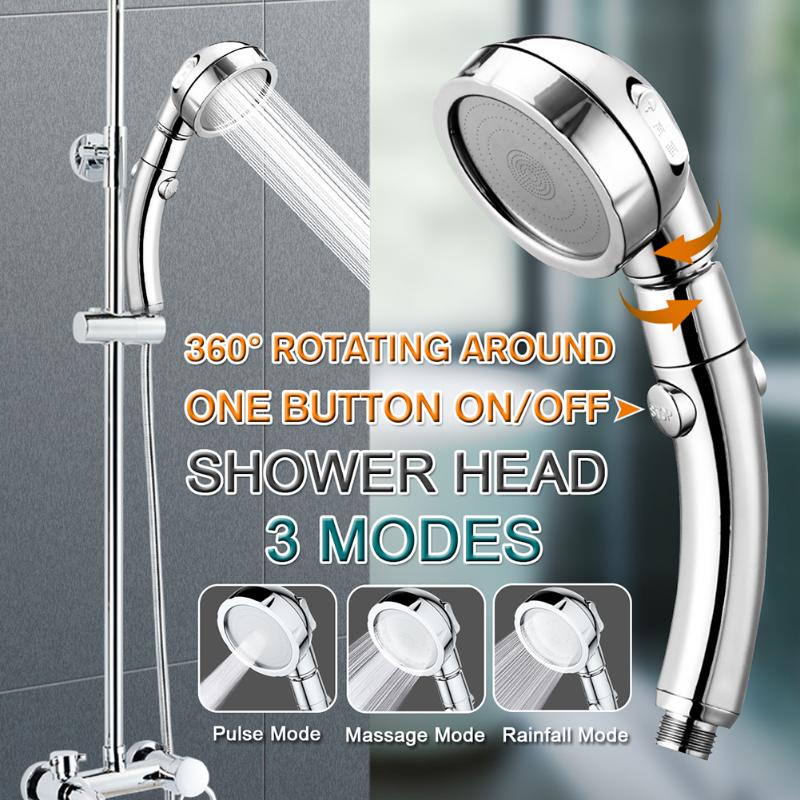 Bærbart 360 graders roterende 3 modebad brusebad justerbart jetting brusehoved højtryksbesparende vand badeværelse anion filter