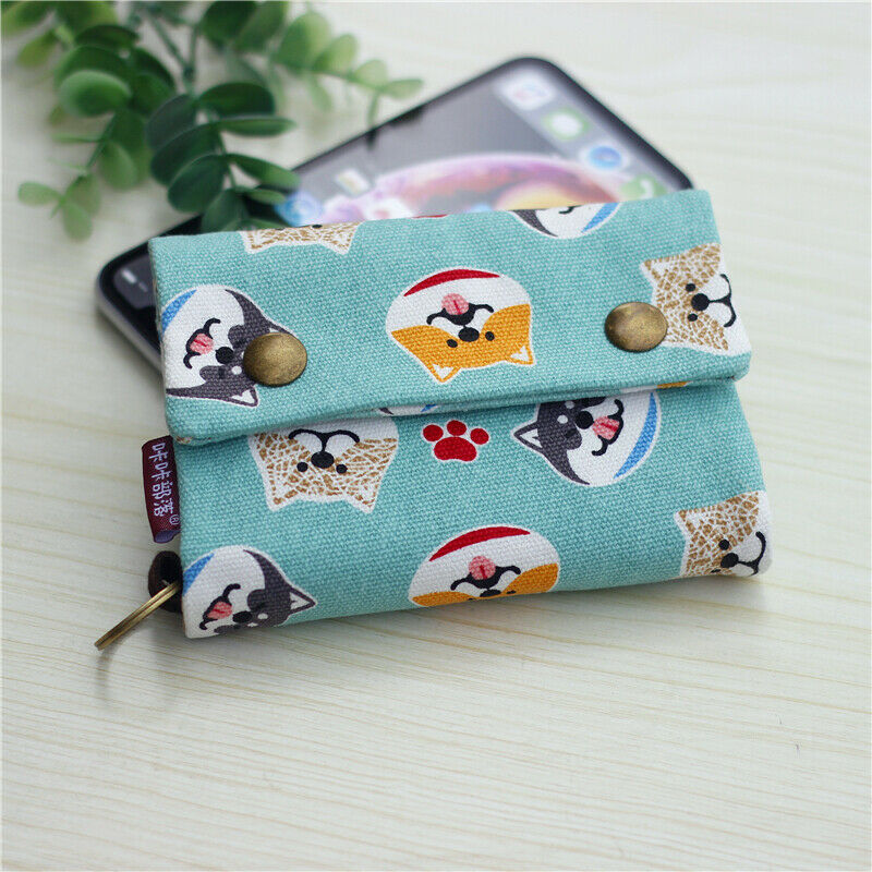 Newest Canvas Short Wallet Cute Women Girls Cartoon Cat Kitten Pattern Holders Mini Wallets Card Coin Purse