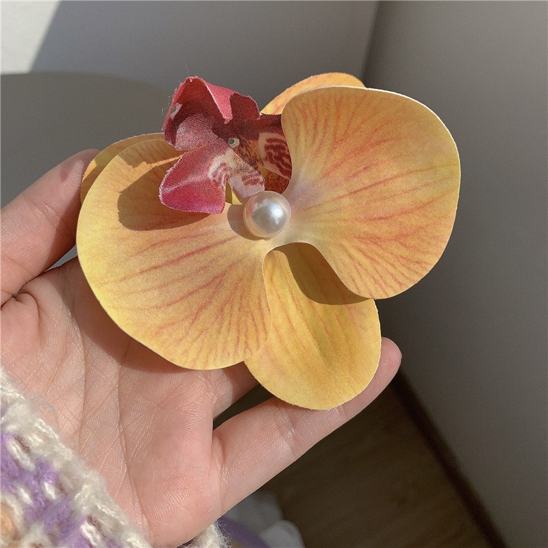 Boog Bloem Phalaenopsis Parel Haar Clip Bloem Haarspeld Orchidee Vlinder Haren Clip Haaraccessoires Haar Styling Tools: Black Gun Plated