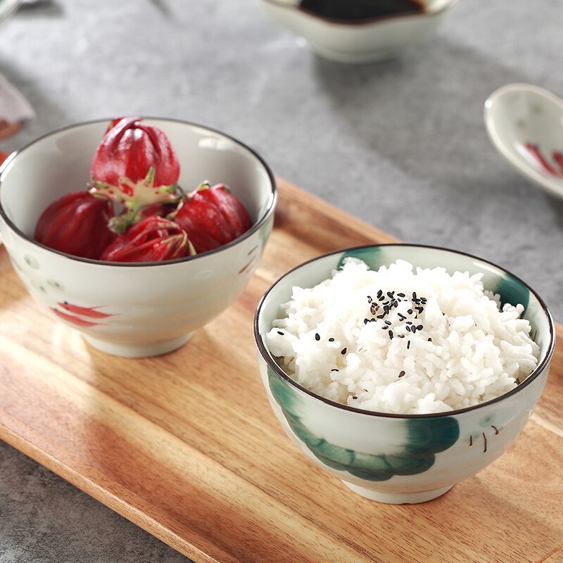 4pcs Japanese Ceramics Bowls 4.2inch Rice Bowl Small Soup Bowls Underglaze Porcelain Tableware Salad Dressing Container