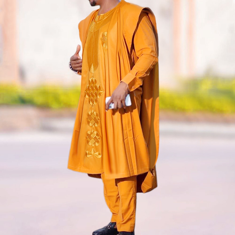 H & d 2021 nova roupa dos homens africanos agbada roupa kaftan wear 3 peças conjunto para o homem mangas compridas camisa ancara calça boubou terno