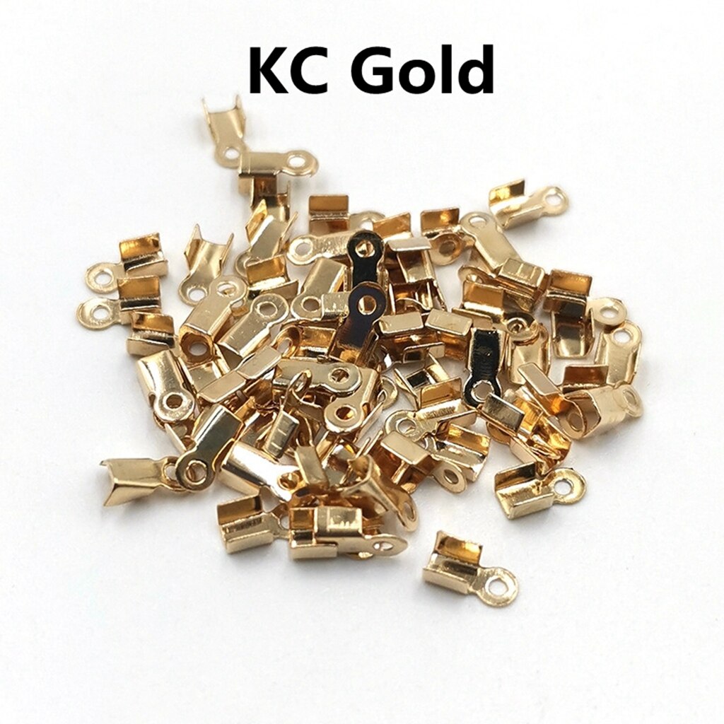 200 Stks/partij 6 9Mm Cove Sluitingen Cord End Caps String Lint Lederen Clip Tip Vouw Crimps Connectors Voor Sieraden maken: KC Gold / 3x6mm 200pcs