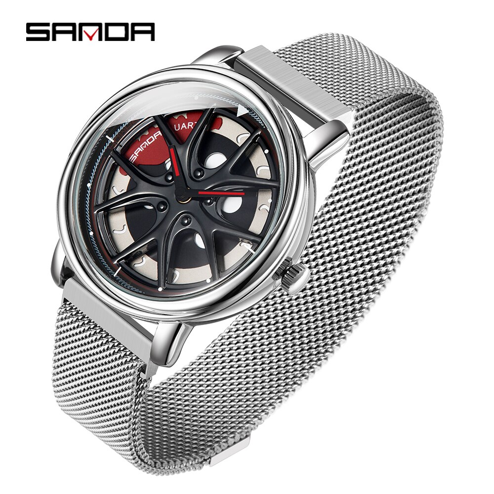 Auto velg quartz horloge man creativiteit auto polshorloge stalen magneetsluiting wiel velg naaf horloges relogio masculino: Magneetsluiting zilver