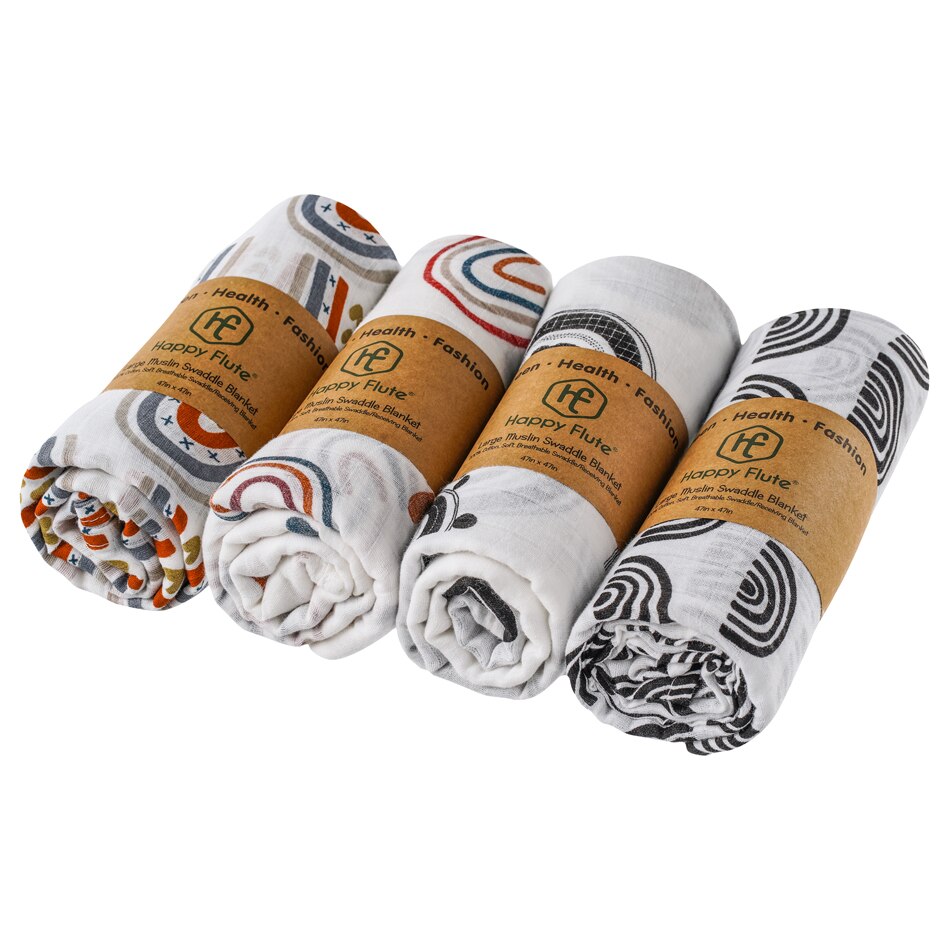 Happyflute 4 Stuks/set Mousseline Baby Inbakeren Dekens Voor Jongens En Meisjes Unisex 100% Premium Mousseline Katoenen Baby Deken 120*120Cm: Rainbow Series