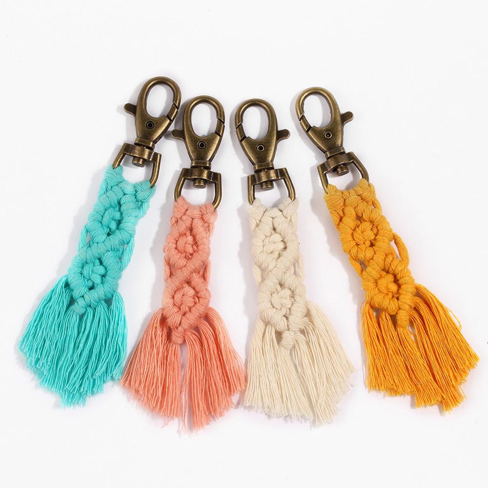 Macrame gobelin tapetry nøgleringe til kvinder 100%  bomuld handmadekeyringmacrame cordbest ven nøglering til kvinder