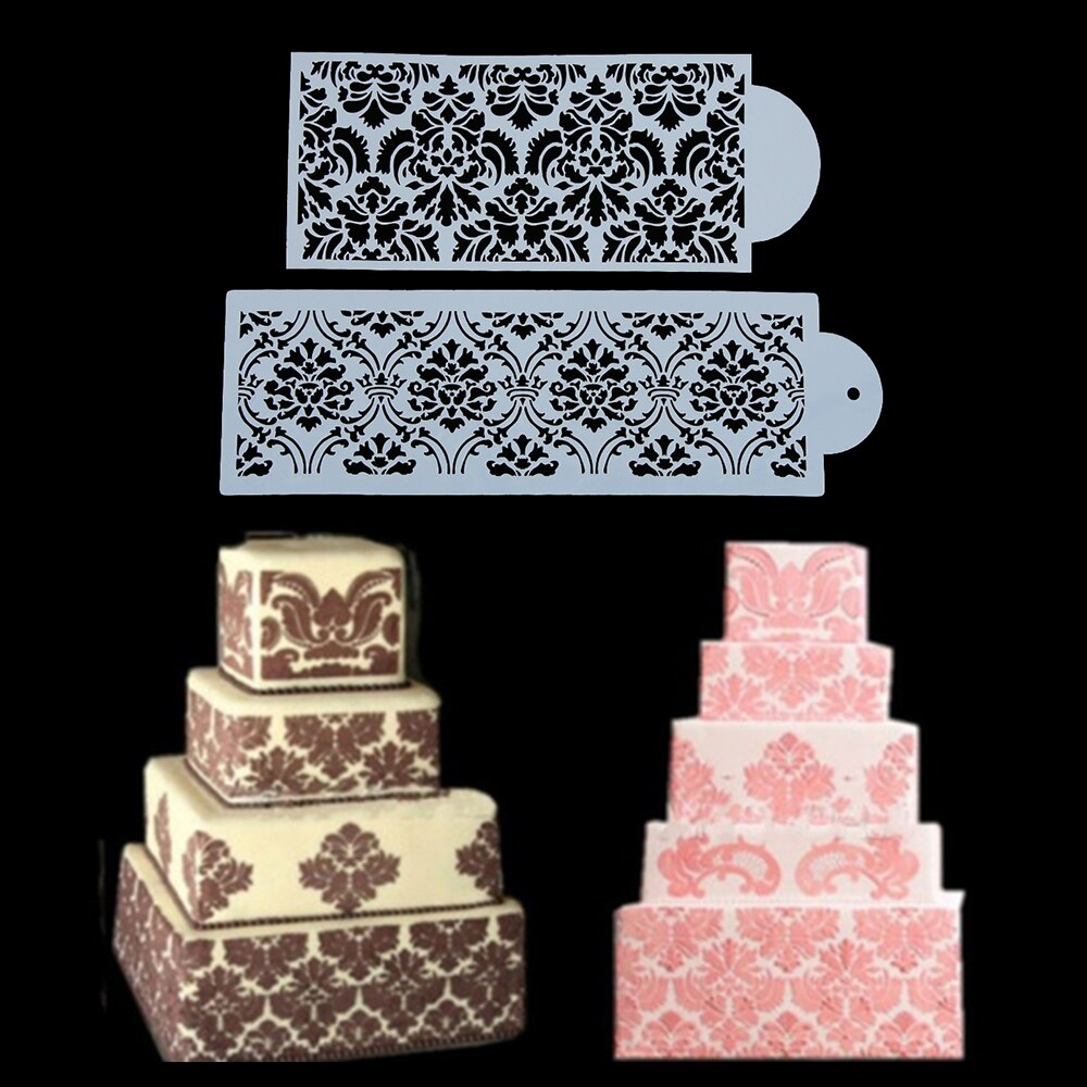 1/2 STUKS Bruidstaart Damast Kant Grens Fondant Mold Cupcake Stencil Bakvorm Sugarcraft Template Cake Decorating Tool