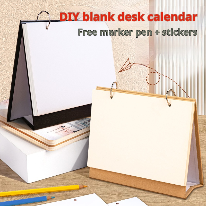 blank skrivebordskalender skrivebordsdisplay bærbar kalender skrivebordsdekorasjon gjør-det-selv håndlaget dagbok 200g/250g tykke pappkort papir