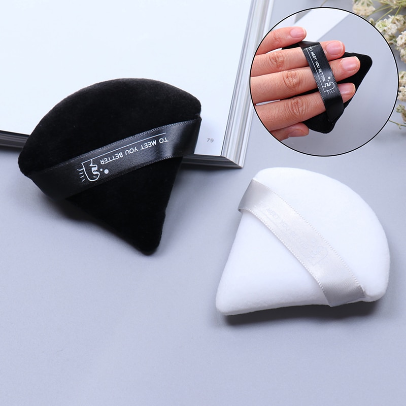 Mini Triangle Velvet Facial Face Puff Cosmetic Makeup Cotton Satin Puffs Sponge: White Black