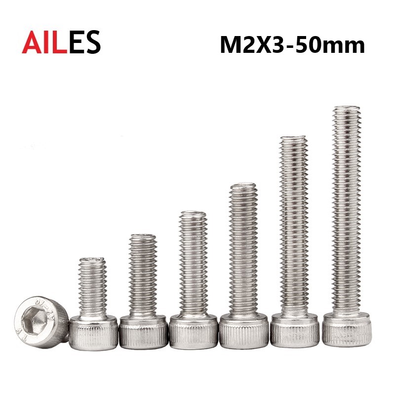 M2 A2-70 304 Rvs Allen Hexagon Hex Socket Cap Schroeven Bolt DIN912 M2x3 4 5 6 7 8 10 12 20 25 30 35 40 45 50Mm