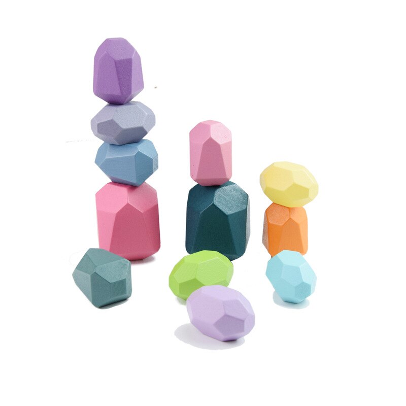 Children Wooden Colored Stone Intelligence Building Stone Jenga Nordic Style Wooden Rainbow Toy Girl Boy