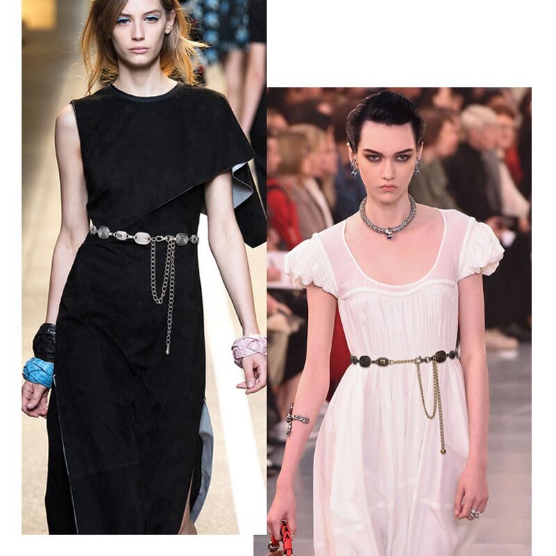 Guld kedja bälte vintage metall långa silver kedjor bälten för kvinnor midja ceinture femme midjeband klänning riem