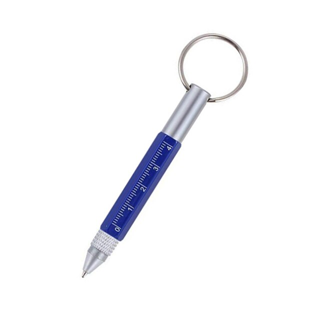 6 In 1 Multi Tools Function Pen Key Ring Screwdriver Pen with Ruler Screen Touch Pencil Unique Gadget Metal Pens: Blue