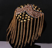 Retail & 2pcs/pair Brand Silver Gold Black Spike Rhinestone Tassel Epaulet Badge Party Decoration: gold