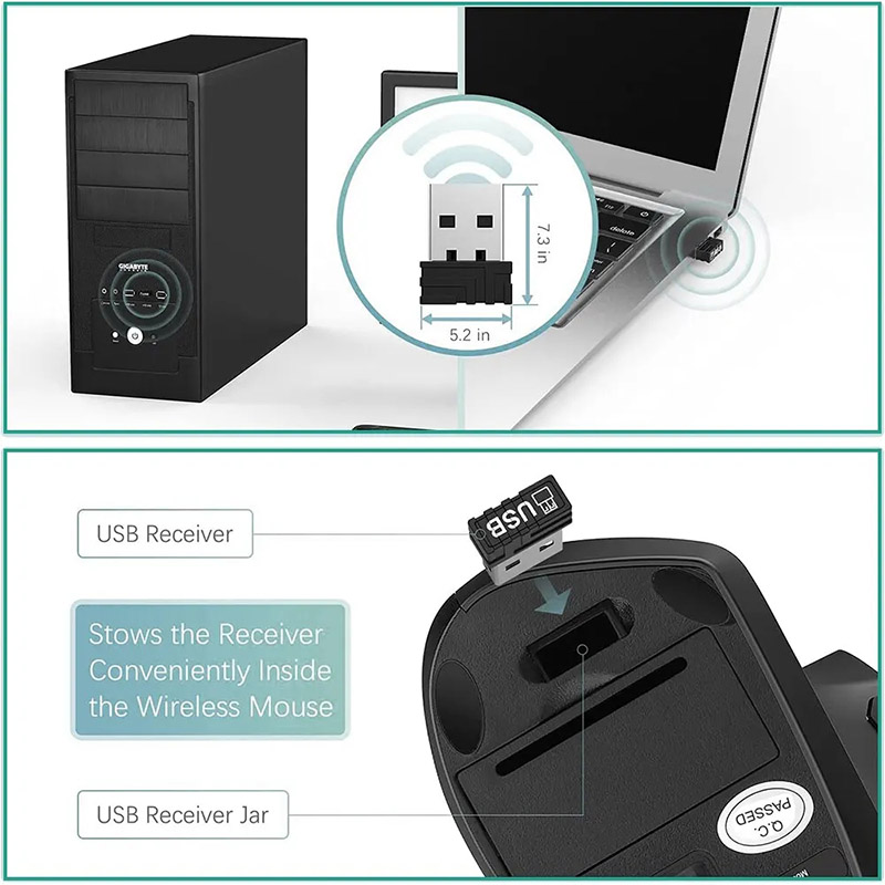 Ratón Vertical ergonómico 2,4 GHz ratón óptico inalámbrico 3 DPI ajustable 800/1200/1600 6 botones para ordenador portátil PC de escritorio