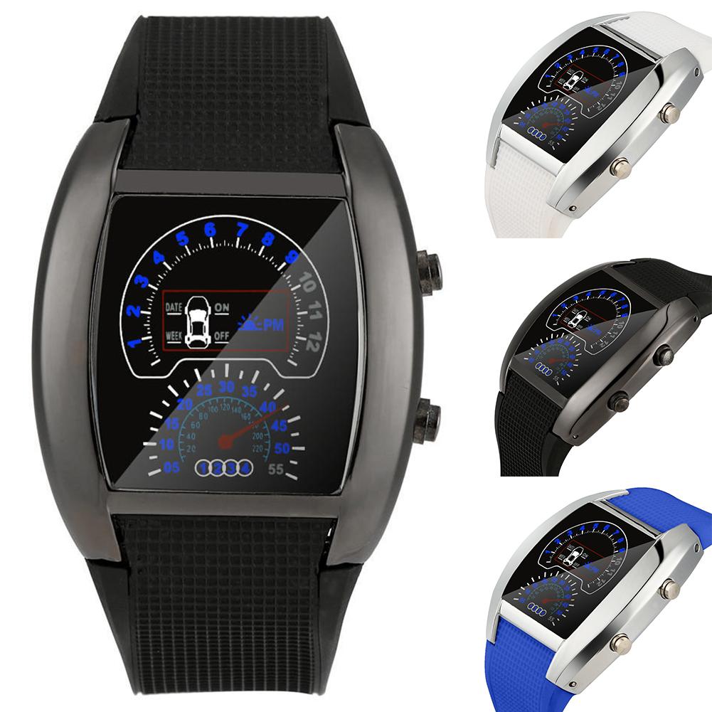 Aviation Turbo Dial Flash LED Watch Mens Lady Sports Car Meter Pattern Watch