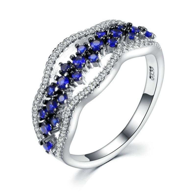 Vrouwen Ring Mode Multi Layer Blauwe Zirkoon Zilveren Kleur Ring Speciaal Ontworpen Voor Vrouwen Banket Engagement Ring Voor Vriendin