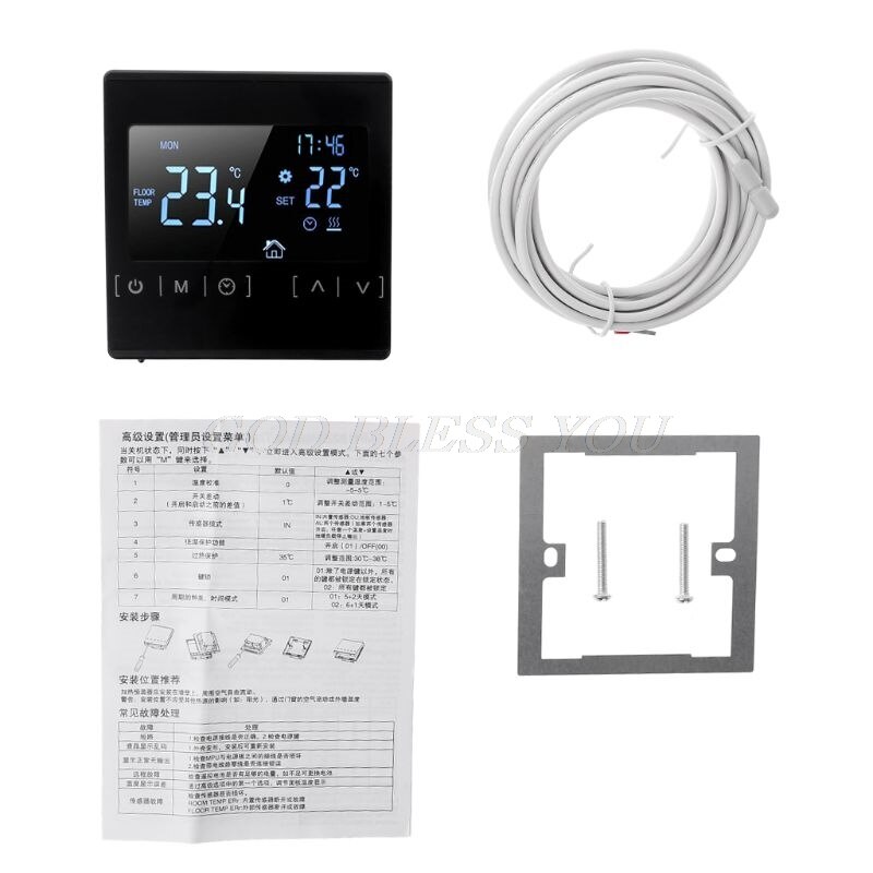 LCD Touch Screen Thermostat Electric Floor Heating System Water Heating Thermoregulator AC85-240V Temperature Controller: -BK
