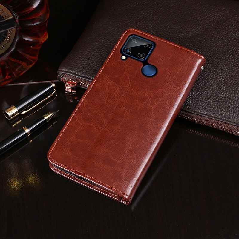 For Realme C15 Case Flip Wallet Business Leather Capa Phone Case for Realme C15 Cover Fundas Accessories