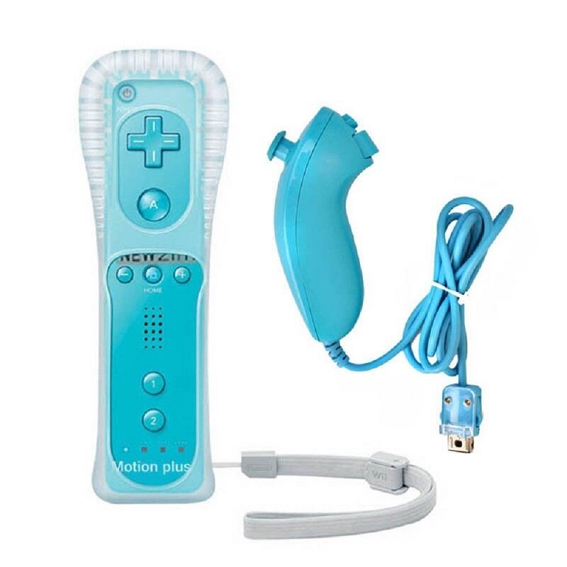 2 in 1 Wireless Gamepad Remote Controller per Nintendo Wii Built-in Motion Plus con Il Nunchuck per Joystick Video gioco Accessorio: Option1-SkyBlue