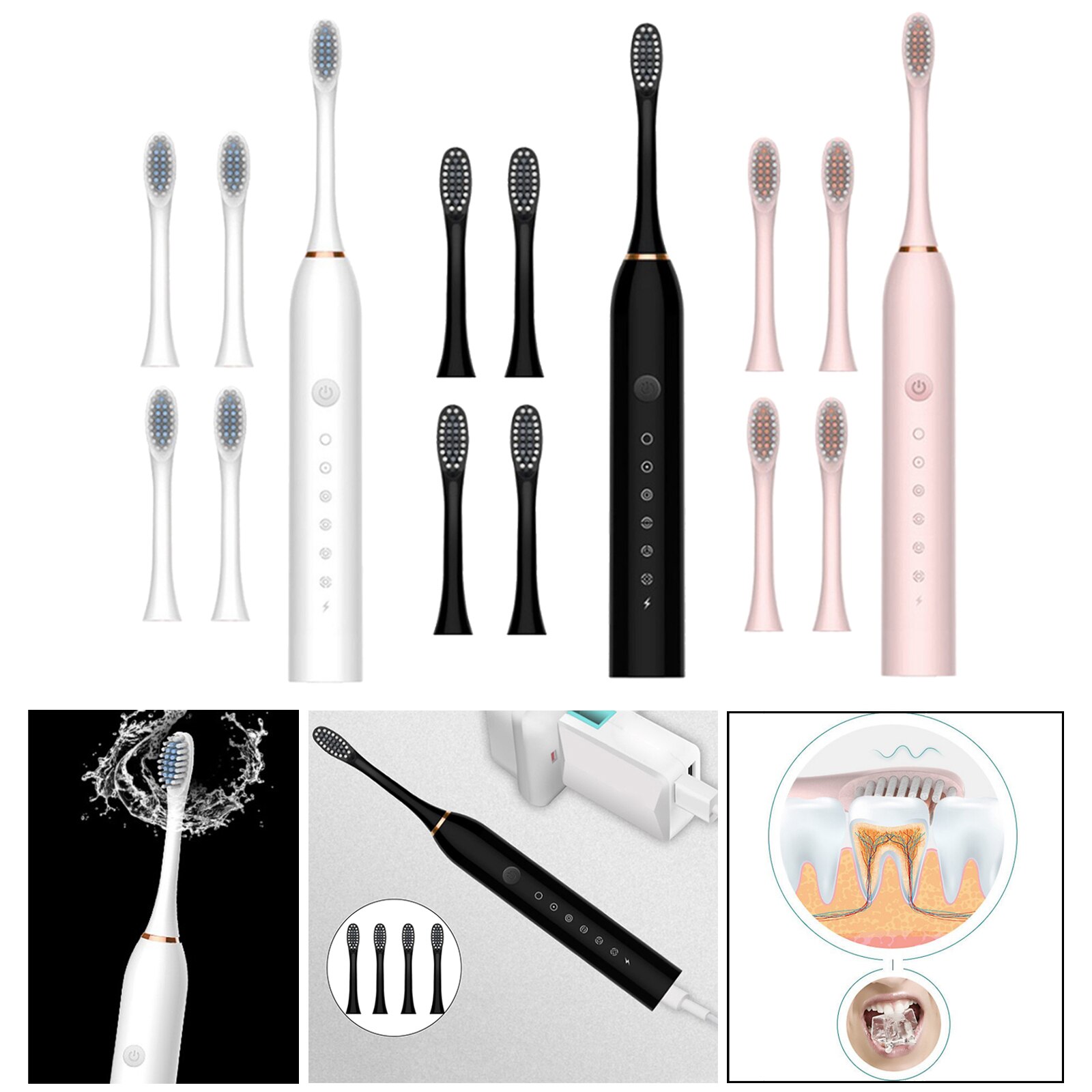Bathroom Sonic Electric Toothbrush Smart Tooth Brush Automatic Toothbrush USB Rechargeable Adult Waterproof IPX7 Waterproof