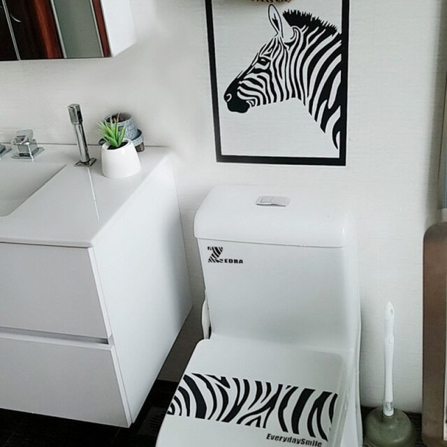 Zebra Cartoon PVC Waterproof Toilet Sticker Nordic Funny Animal Wall Decor Bathoom Home Decoration Removable Wallpaper: A