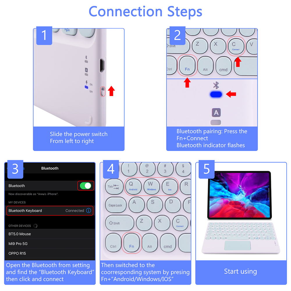 Teclado y ratón inalámbricos con Bluetooth, Combo de Teclado para iPad, Xiaomi, Samsung, Huawei, tableta Android, IOS y Windows