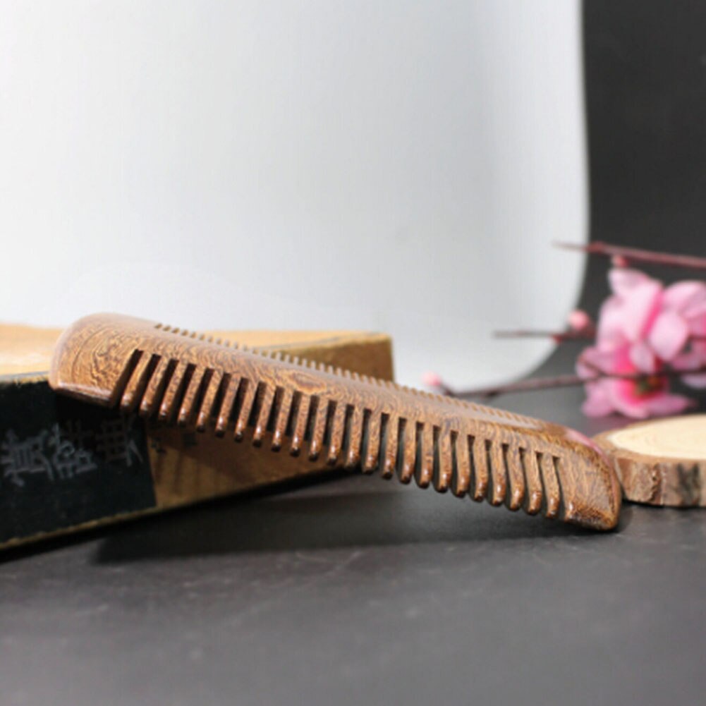 Peine de sándalo Vintage para mujer, alambre dorado, barra de Peine de sándalo hecho a mano, peines para Barba y pelo para mujer, diente de madera Natural hermoso