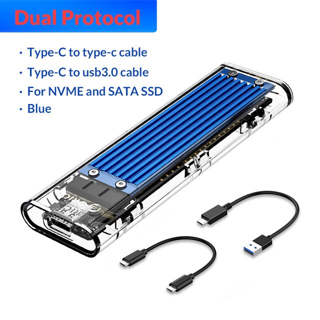 ORICO – boîtier M.2 vers USB Type C, disque dur Transparent, adapté au NVME NGFF SATA M/B Key Ssd TCM2-C: NVME10Gbps dual Blue