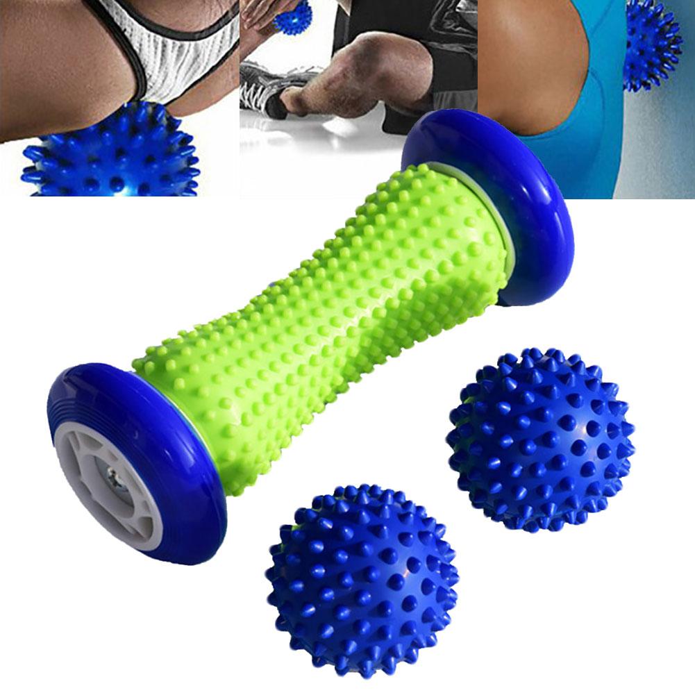 3 stk piggete fotrulle massasjeball yoga blokk fitness trening pilates foam roller body relax smertelindring ryggbein massasjesett