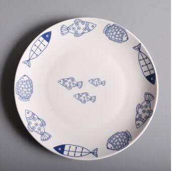 jingdezhen Cartoon fish Ceramic Plate Dish 8 inches Bone China Porcelain Round Flat Dinning Lunch Plate: C