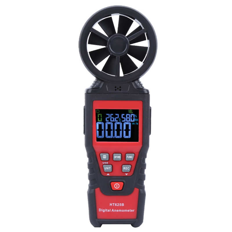 HT625B Handheld Digital Anemometer Air Flow Wind Speed Gauge Temperature Humidity Measurement Instrument With Backlight Display