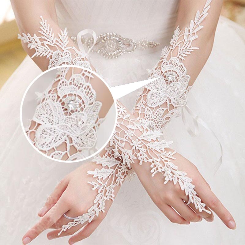 Elegante Weiße Spitze Lange Hochzeit Handschuhe für Braut Kristall Fingerlose Ellbogen Lange Braut Handschuhe Frauen Hochzeit Zubehör SL
