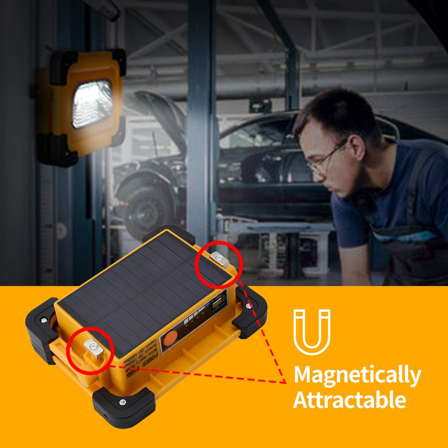 Multifunctional Solar Charging/USB Rechargeable COB+LED Work Light Portable Work Lamp Waterproof Spotlight Emergency Light