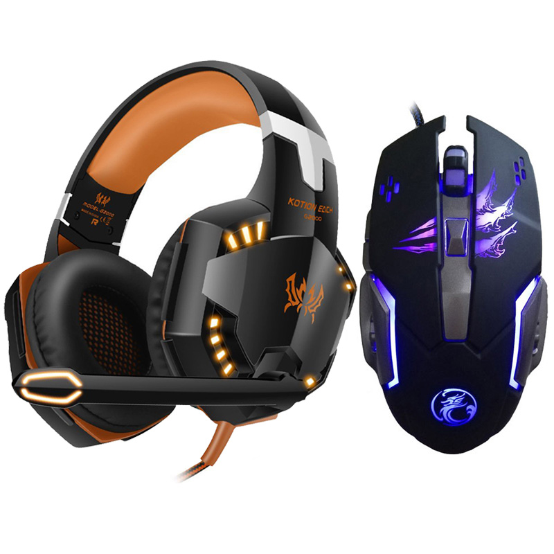 ELKE G2000 Stereo Gaming Headset voor PS4 Diepe Bas Computer Game Hoofdtelefoon Oortelefoon met LED Licht Mic + 3200PDI Pro gaming Muis: Headset and  Mice 2