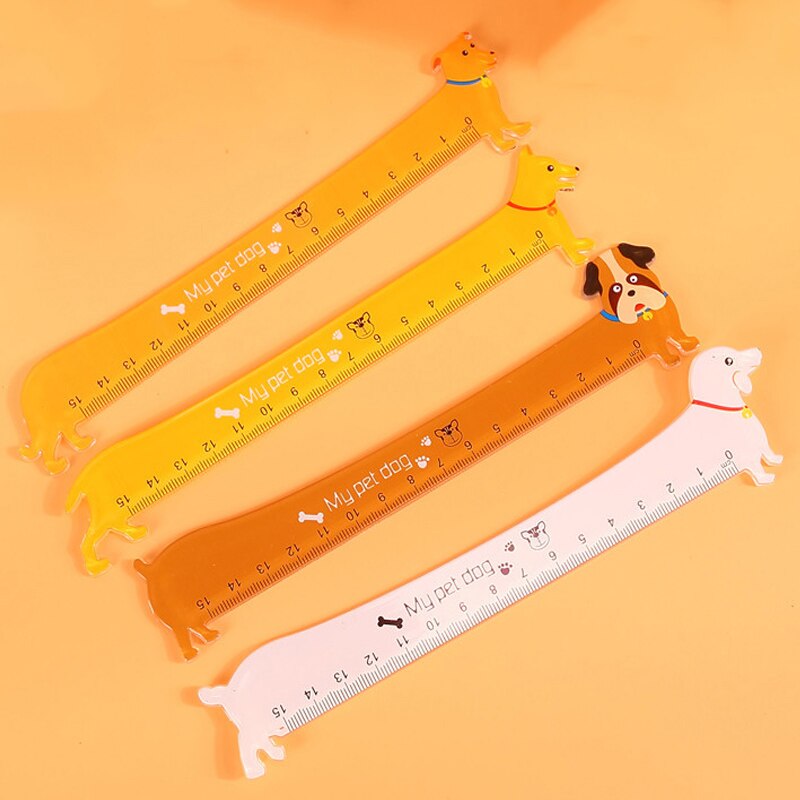 Regla de plástico con forma de cachorro de dibujos animados, artículo de papelería de 15CM, pintura, suministros de oficina y escuela, para estudiantes, , 1 ud.