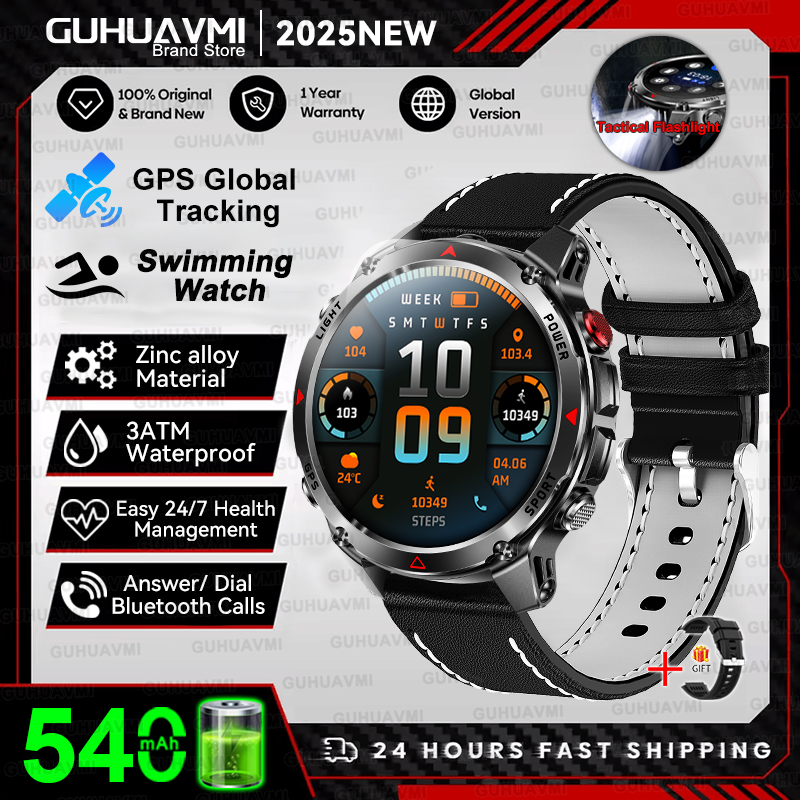 2025nuovo GPS sport Astuto Della Vigilanza Degli Uomini Bussola Altimetro Orologi Chiamata Promemoria Frequenza Cardiaca fitness 3ATM Impermeabile Smartwatch Esterno: Cachi