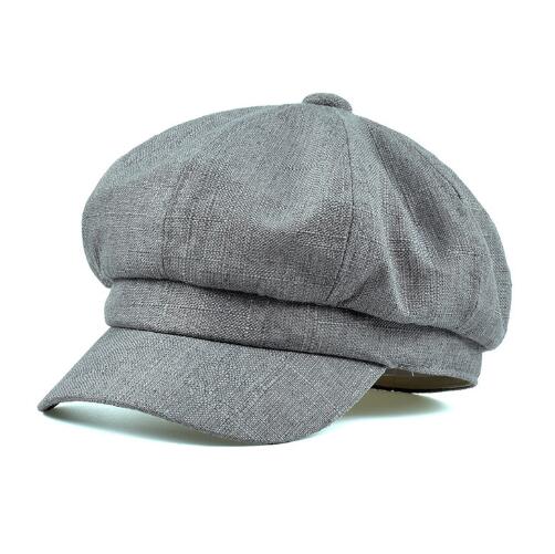 Krantenjongen Dunne Cap Katoen Linnen Baret Hoeden Voor Vrouwen Zomer Vintage Effen Beige Achthoekige Cap Dames Baker Jongen Kunstenaar Cap: GRAY