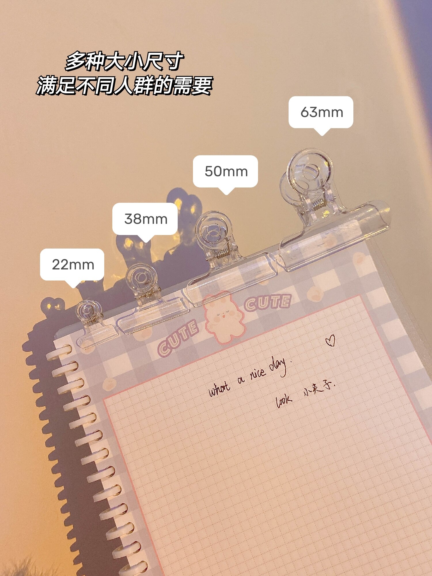 5pcs/lot 22mm/31mm/38mm/50mm Transparent Binder Clip Mini Paper Clips Clear Paperclips Stationery Office School Binding Supplies