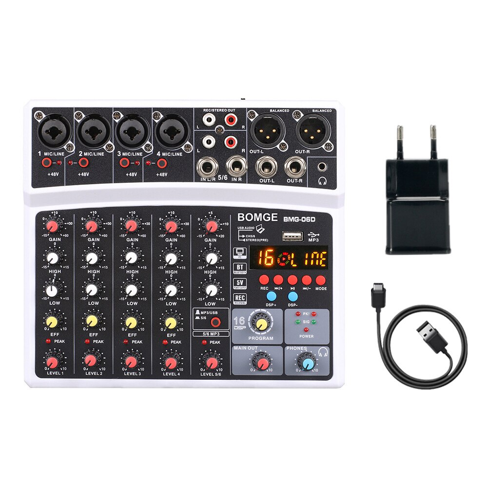 Mixer Audio professionale da Studio a 6 canali Console di missaggio Audio DJ USB amplificatore per Monitor Phantom 48V: White EU
