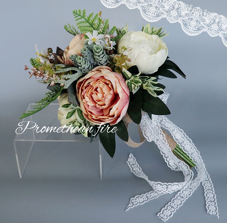 Bridal Wedding Boeketten Roze Champagne Boeket voor Bruiden Kunstbloem Bruidsboeket AA037